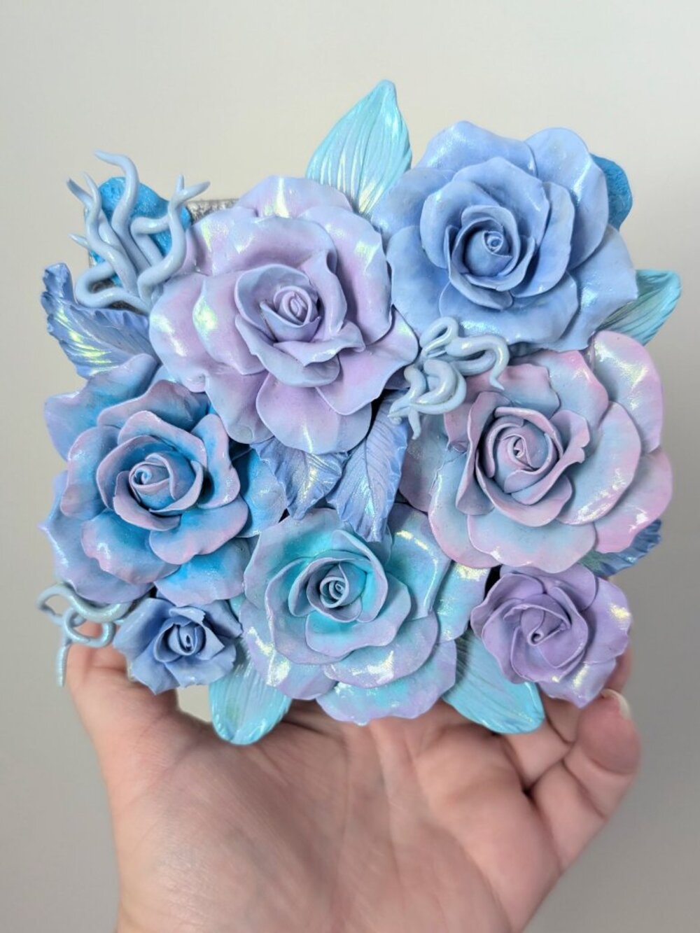 Handmade Polymer Clay Wall Art – “Ice Roses” by Life of a Paintbrush